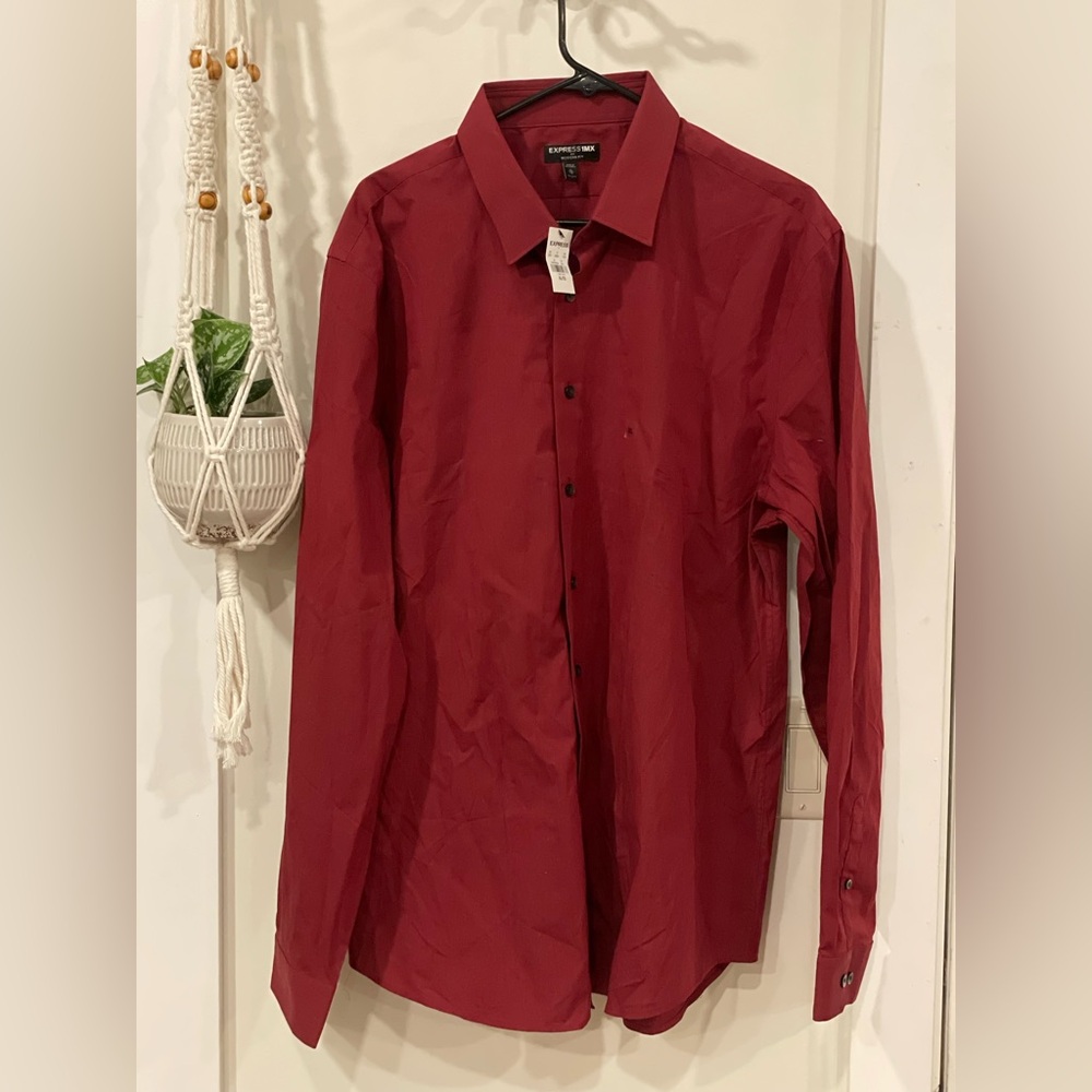 Express Men's Deep Red Dress Shirt
